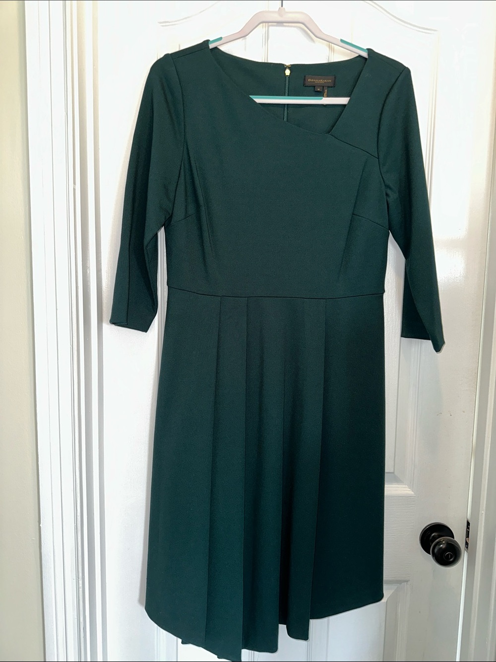 Donna Karan New York Deep Green Long Sleeve Fit-and-Flare Dress- Sz 12- worn 1x